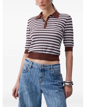 Liu Jo Striped Jewell-Embellishment Polo - Blue