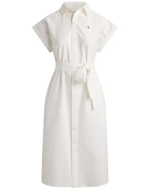 Polo Ralph Lauren Midi Belted Shirt Dress - White