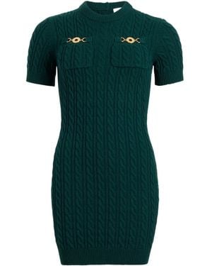 Patou Cable-Knit-Button Mini Dress - Green