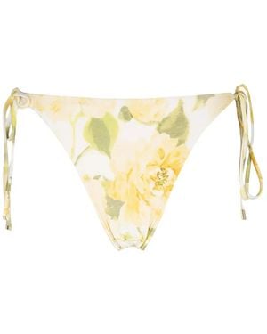 Peony Essential String Floral-Print Bikini Bottoms - Metallic