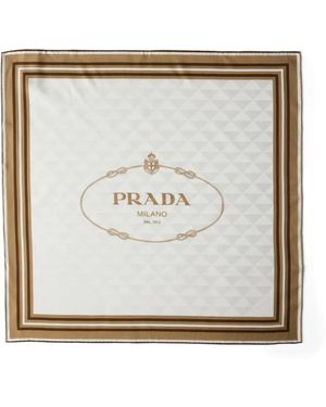 Prada Printed Silk Twill Jacquard Scarf 55 - White