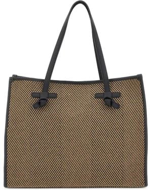 MARCELLA CLUB Large Marcella Herringbone-Pattern Shoulder Bag - Natural