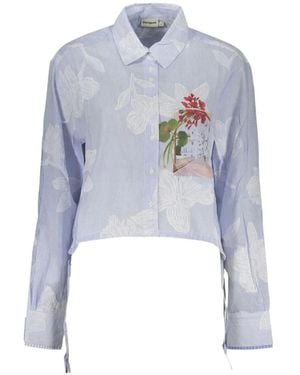 Desigual Floral-Print Striped Shirt - Blue