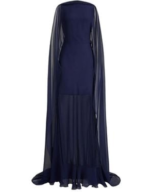 Ralph Lauren Sheer Cape Evening Gown - Blue