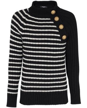 Balmain Unisexe - pull à rayures et boutons dorés - Nero