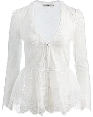 Alice + Olivia Xavier Lace Peplum Top - White