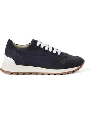 Brunello Cucinelli Lace-Up Monili-Panel Sneakers - Blue