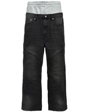 BREATH Layered-Waist Biker Jeans - Black