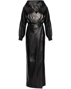 Balenciaga Wrap-Style Leather Maxi Dress - Black