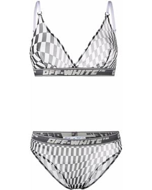 Off-White c/o Virgil Abloh Optical-Print Mesh Lingerie Set - Grey