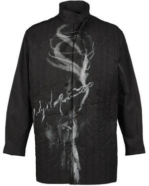 Yohji Yamamoto Logo-Print Padded Coat - Black