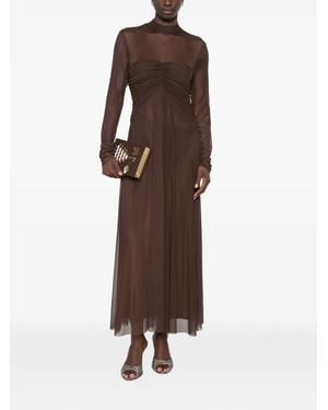 Twinset Ruched Sheer-Panel Maxi Dress - Brown