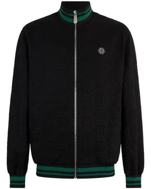 Philipp Plein Jacquard Monogram Zip-Up Sweatshirt - Black
