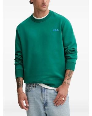 A.P.C. Logo-Embroidered Crew-Neck Sweatshirt - Green