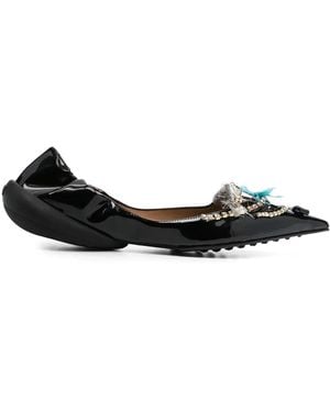 13 09 SR 20Mm Crystal-Embellished Pointed Ballerina Shoes - Black