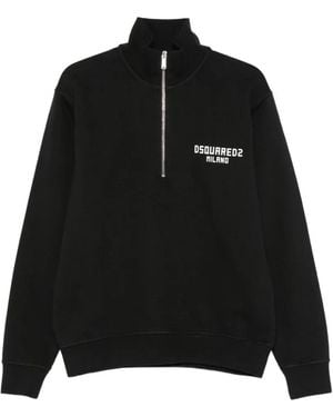 DSquared² Logo-Print Half-Zip Sweatshirt - Black