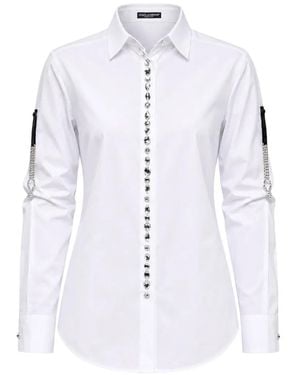 Dolce & Gabbana Crystal-Embellished Chain-Detail Shirt - Blue