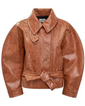 ANDAMANE Balloon-Sleeve Double-Breasted Jacket - Brown