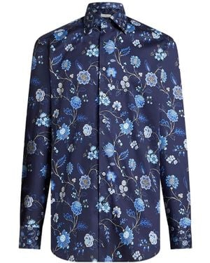 Etro Shirt Roma W/8 Cm Collar - Blue
