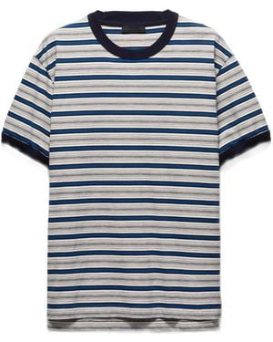 Prada Striped Cotton T-Shirt - Blue