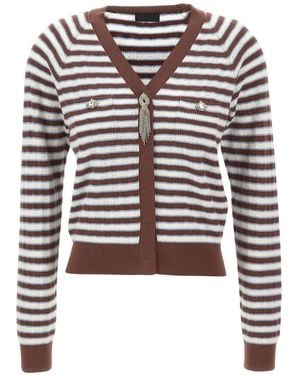 Liu Jo Crystal-Embellished Striped Cardigan - White