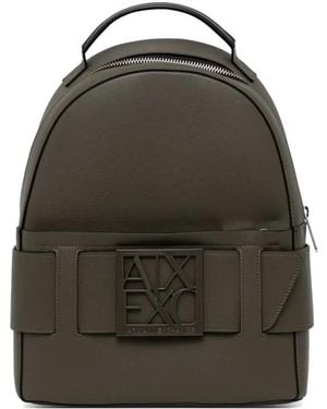 ARMANI EXCHANGE Logo-Plaque Grained Backpack - Green