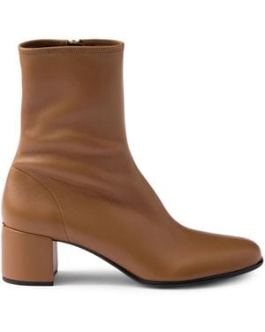 Prada 55Mm Zip-Up Block-Heel Boots - Brown