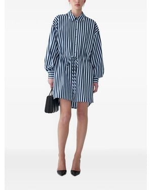 Carolina Herrera Striped Drawstring Mini Shirt Dress - Blue