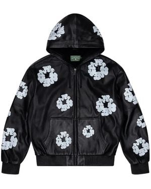 DENIM TEARS Cotton Wreath Leather Hoodie - Black