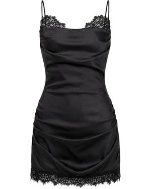 OW Collection Robe Courte Froncée À Finitions En Dentelle Rudy - Black