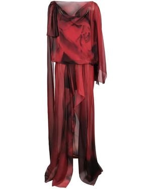 Alberta Ferretti Floral-Print Silk Maxi Dress - Red