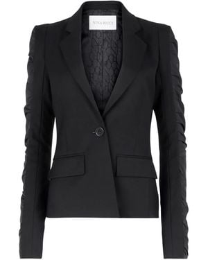Nina Ricci Ruffled-Sleeves Wool Suit Jacket - Black