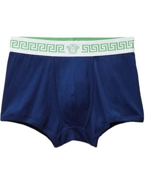 Versace Ribbed Cotton-Jersey Trunks - Blue