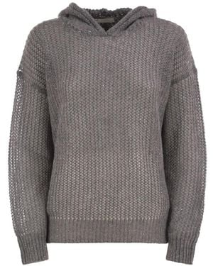 Peserico Sequin-Embellished Open-Knit Hoodie - Gray