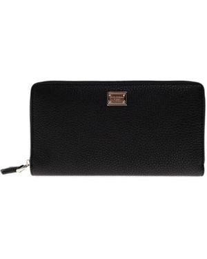 Dolce & Gabbana Logo-Plaque Pebbled Leather Wallet - Black