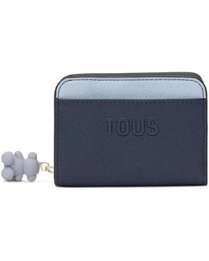Tous Medium Doble Audree Bear-Charm Embossed Wallet - Blue
