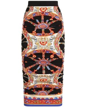 Dolce & Gabbana Carretto-Print Charmeuse Midi Skirt - Red