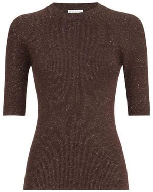 Brunello Cucinelli Leichter Rippstrick-Pullover Aus Funkelndem Kaschmir - Braun