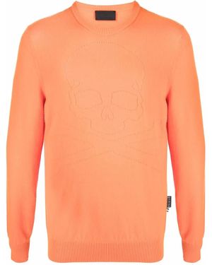 Philipp Plein Pull En Maille Fine À Motif Tête De Mort - Orange