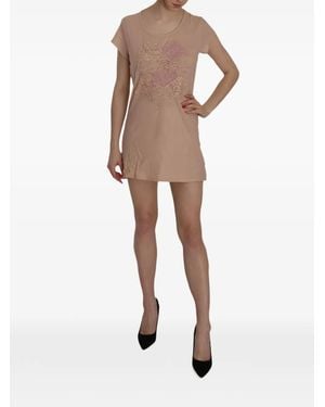 Pink Memories Lace-Appliqué Short-Sleeve Mini Dress - Natural