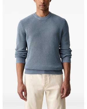 Guess Ribbed-Knit Logo-Patch Jumper - Blue