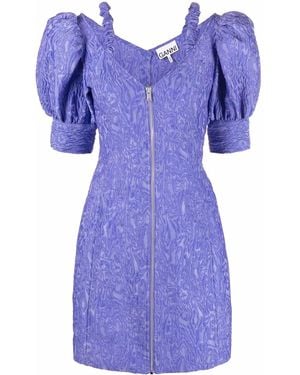 Ganni Vestido Corto Con Cuello En V - Morado
