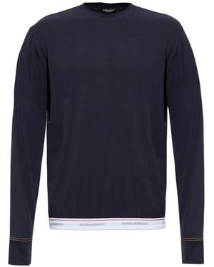 DSquared² Camiseta Con Logo En La Cinturilla De Manga Larga - Azul