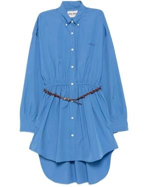 Miu Miu Belted Cinched Shirt Mini Dress - Blue