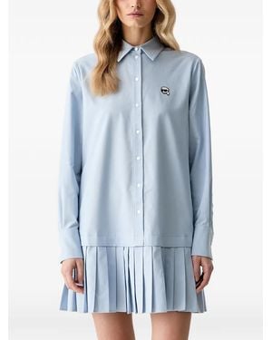 KARL LAGERFELD Robe Courte Plissée À Manches Longues - Blue