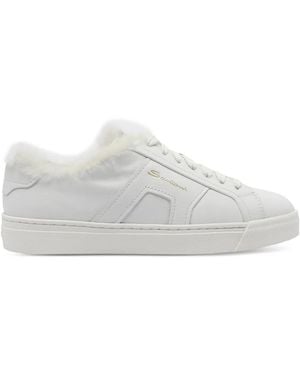Santoni Faux-Fur Leather Trainers - White