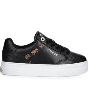 Guess Logo-Print Paneled Sneakers - Black