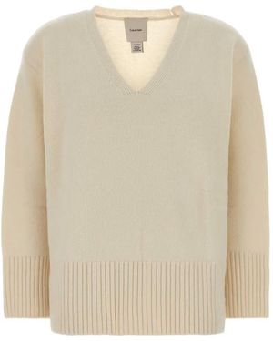 Calvin Klein V-Neck Ribbed-Trim Sweater - Natural