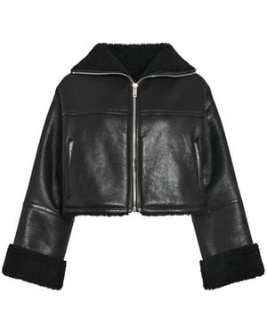 Yves Salomon Shearling-Trim Cropped Jacket - Black
