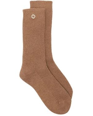 Maje Gerippte Socken Mit Blumenapplikation - Braun